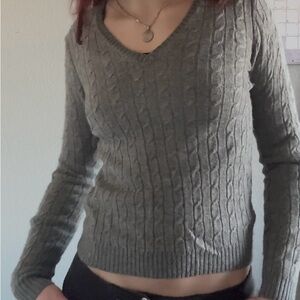 J. Crew Charcoal V-Neck Knit Sweater